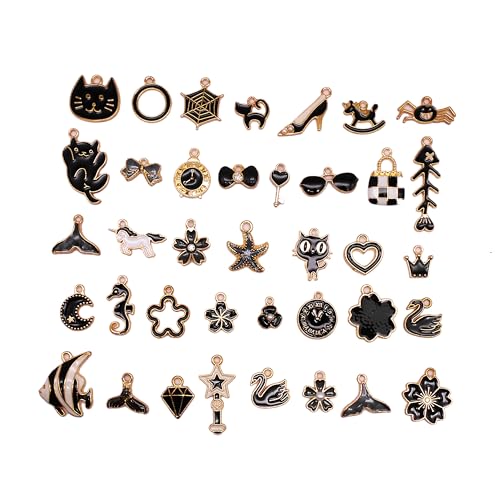 40Pcs Assorted 40 Styles Gold-Plated Enamel Charms for DIY Jewelry Making - color: Black
