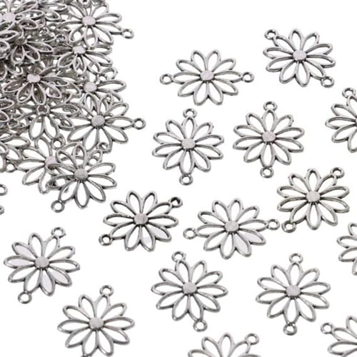 60Pcs Flower Connector Charms, Sliver Alloy Daisy Flower Double Loop Pendants Alloy Links Connectors for Jewelry Making