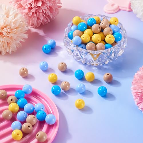 100 Pcs 11.5-12mm Bubblegum Beads Opaque Acrylic Chunky Loose Spacer Round Focal Beads for Jewelry Making Bracelet Necklace Keychain Craft Art Making,Hole:1.8mm,Deep Sky Blue - color: Deep Sky Blue