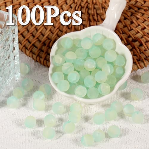100Pcs Glass Beads 10mm Round Moon Frosted Cracked Water-Activated Transparent Glazed Beads, Ideal for DIY Bracelets Necklaces Phone Charms Craft Supplies (Green) - color: Green