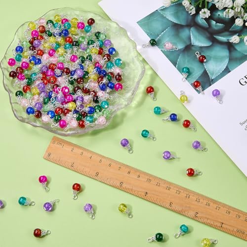 100/200Pcs Crystal Dangle Charms for Jewelry Making Bulk Small Cute Charms Transparent Glass Beads Pendants with Silver Gold Caps for Earring Necklace Bracelet DIY Supplies - color: Silver B