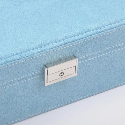 Jewelry Boxes 10 x 10 Inches 2-layer Handle Necklace Holder Organizer Jewellery Women Rings Storage Display Girls Earrings Case Lockable Jewelry Tray Blue GY641 (Blue, 2 Layer (3.34" H)) - color: Blue