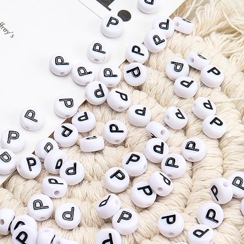 100Pcs Letter Beads 4x7mm White Round Acrylic Alphabet Beads Letter P Beads for Jewelry Making DIY Bracelets Necklaces Key Chains - color: P 100Pcs