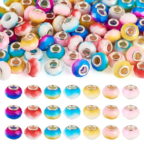 14mm 70pcs Glass European Beads: 7 Colors, Round, Craft Beads for DIY Jewelry Making - color: 70pcs- Gradient
