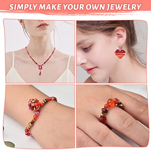 Briolette Faceted Rondelle Crystal Glass Beads for Jewelry Making-Wholesale Mix Lot 4/6/8mm DIY Crafts Spacer Beads with Container Box (Valentine's Day Gift) - color: Red