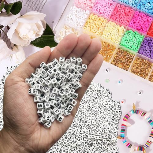 600PCS 6x6mm Square Acrylic Letter Beads W for Friendship Bracelets Jewelry Making, White Acrylic Cube Base with Black Alphabet Beads for DIY Crafts Bracelets Necklaces Key Chains Phone Lanyard - color: Letter W(Black on White)