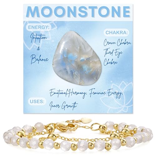 Farfume Crystal Bracelet Beaded Bracelets 4mm Natural Stone Beads Gemstone Handmade Jewelry Valentine's Day Gifts - color: Moonstone-Intuition & Balance