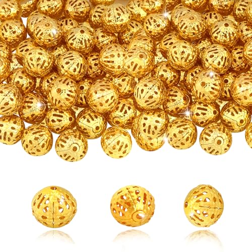 TOAOB 100pcs Gold Spacer Beads 6mm Filigree Hollow Ball Beads Round Metal Loose Beads for DIY Crafts Bracelets Necklaces Earrings Jewelry Making - color: Gold, size: 6mm