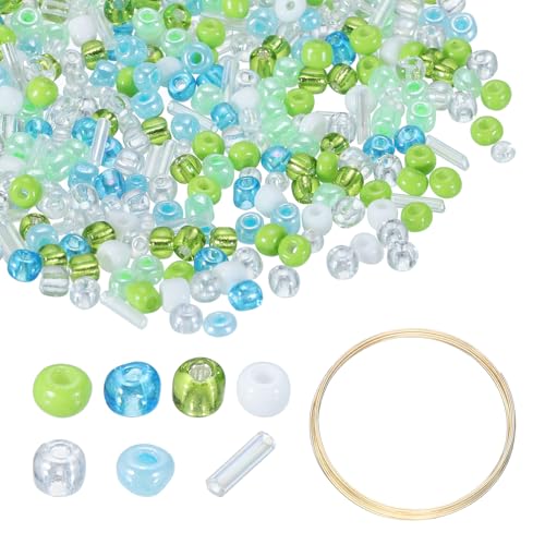 uxcell 1Set Glass Seed Beads, 1.5-4.5mm Small Embroidery Bugle Beads Assorted Tube Bead Loose Kit for Jewelry Making DIY Craft Beading Bracelets Necklace Earring (Green Blue) - color: Green Blue