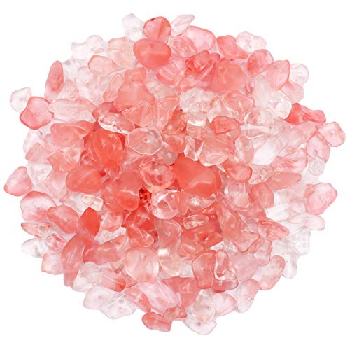 500 pcs Natural Chip Stone Beads, Glass Cherry Crystal 5-8 mm Irregular Gemstones Healing Crystal Loose Rocks Bead Hole Drilled for Jewelry Making Bracelet - color: Glass Cherry Crystal
