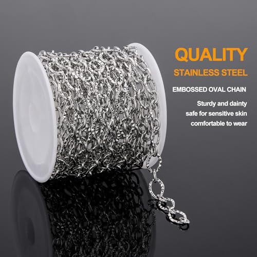 KYUNHOO 3 Meters Stainless Steel Necklace Chains for Jewelry Making Embossed Cable Links on Roll Rhombus Sunflower Shape Craft Chain with Lobster Clasps Jump Rings - color: Sunflower Silver