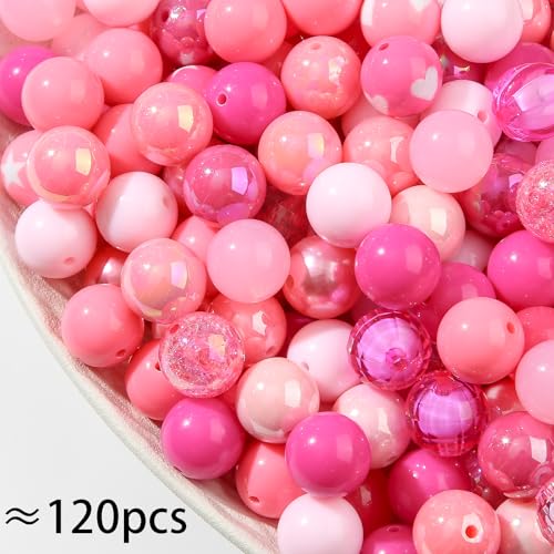 20mm Acrylic Beads 120pcs Pink Chunk Bubblegum Bead 20mm Multicolor Beadable Pen Ball Beads for Pen Bag Jewelry Making Necklace Bracelets (Pink) - color: pink