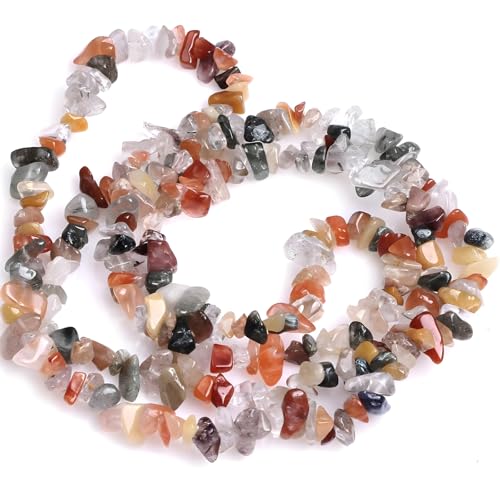 HAAMIIQII 5-8mm Natural Mixed Rutilated Quartz Chips Beads Genuine Real Irregular Freeform Chip Loose Gemstone Energy Healing Beads for Jewelry Making Strand 30 Inch - color: Mixed Rutilated Quartz