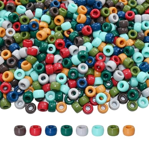 Amaney 1000Pcs Pony Beads 6x9mm Mixed Colors Earth Tone Acrylic Beads for Making Bracelet Hair Braids Crafts - color: Earth