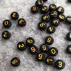 Amaney 500pcs Black Acrylic Gold Number Beads 7x4mm Mixed Acrylic Round Shape Loose Beads - color: BlackGold, size: 7x4mm