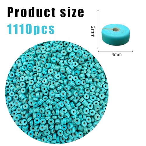 Turquoise Heishi Beads Bulk for Jewelry Making - 1110pcs 2x4mm Small Natural Semi-Precious Gemstone Disc Rondelle Spacer Loose Beads for Necklace, Bracelet, Earring & DIY Handmade Crafts - color: Turquoise Heishi 2*4mm