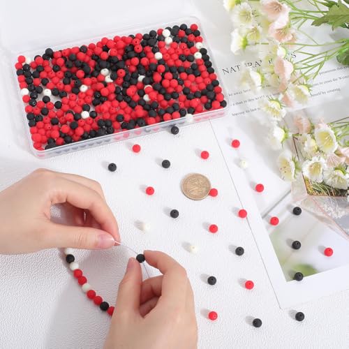 1 Box 500Pcs Acrylic Round Beads Bubble Gum Bead Bulk Black Red White Plastic Frosted Balls Bubblegum Pastel Matte Loose Beads for Jewelry Making Bracelets Beading Necklaces Earrings Crafts - color: Black