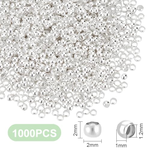 UNICRAFTALE About 1000Pcs 925 Sterling Silver Plated Rondelle Spacer Beads Round Crimp Beads Tiny Crimps Beads Brass Beads Metal Beads Findings for DIY Bracelet Necklace Jewelry Making Hole 1.2mm