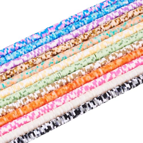 Elecrelive 12 Colors 5.5mm Clay Bead Strands Flat Polymer Clay Chip Beads Heishi Disc Loose Spacers for Bracelet Chocker Necklace Earring DIY Crafts - color: 12 Colors