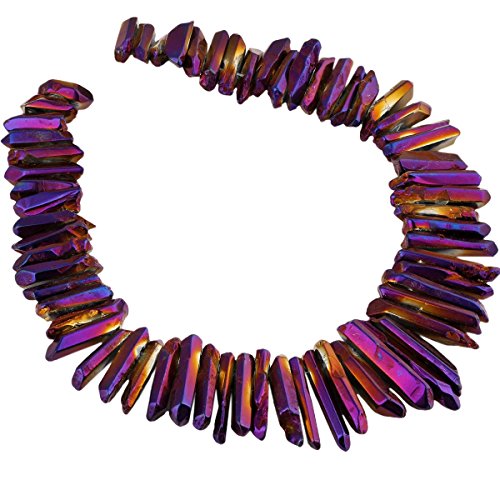rockcloud Natural Rock Crystal Points Titanium Coated Clear Quartz Sticks Spikes Top Drilled 15 inch Strand,Purple - color: #19-Purple Coated(Polished)