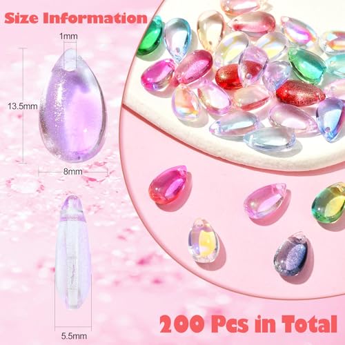 Ipotkitt 200 Pcs Random Color Transparent Glass Teardrop Charms Crystal Water Drop Bead Charms Top Drilled Beads for DIY Earring Necklace Bracelets - color: 200pcs-Drop Charms-Mixed Color