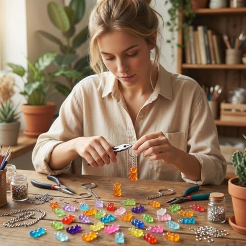 Keychain Charms Bulk 30pcs mixed Cute 3D Charms for Keychain Making for Bracelet Earring Jewelry Making DIY Crafts Includes Animal Food Fruit Flower Designs - color: Bear Mix