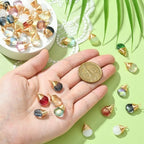 KitBeads 50pcs Glass Water Drop Charms Transparent Colorful Gold Plated Teardrop Charms for Jewelry Making