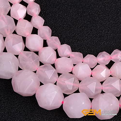 GEM-Inside Natural 8mm Pink Rose Quartz Gemstone Loose Beads Faceted Cambay Crystal Energy Stone Power for Jewelry Making 15" - color: Pink Rose Quartz, size: 8mm