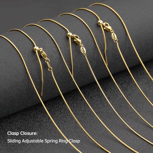 GTVOODX 10Pcs 18k Gold Plated Snake Chain Necklace Stainless Steel 1mm Threader Adjustable Necklace Bulk with Rubber Stoppers for Jewelry Making 20 Inches - color: Gold Snake