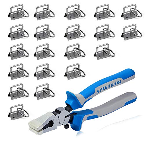 SPEEDWOX Key Fob Pliers and 20 Sets 1 Inch Key Fob Hardware with Keychain Split Rings Webbing Fabric Strapping Wristlet Set Dark Nickel Glass Breaking Pliers Tools with Rubber Tips - size: 1" Dark Nickel