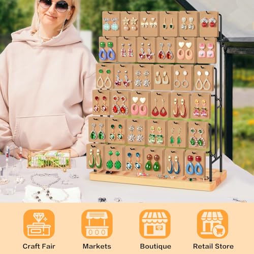 Jewelry Display for Vendors, 36 Hooks Earring Display Stands for Selling, Earring Holder Organizer for Earring Cards, Bracelets, Necklaces, Rings, Keychains Retail-Burlywood - style: 6T-Burlywood