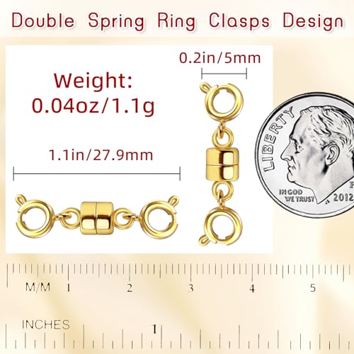 MKCYD Double Magnetic Necklace Clasps and Closures, Necklace Extenders for Women, 14K Gold and Silver Magnetic Jewelry Clasps for Bracelets - color: 12Pcs Gold