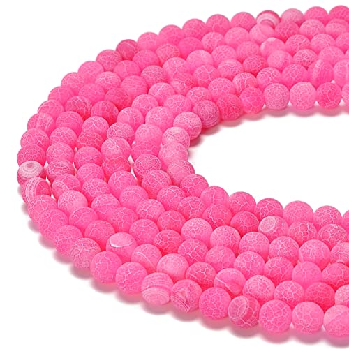 8mm Pink Froasted Agate Round Natural Gematone Loose Beads for Jewelry Making DIY 1 Strand 15" - color: Pink Froasted Agate, size: 8mm