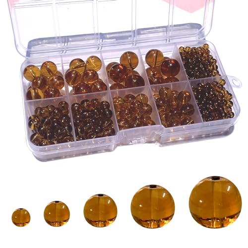 Gocelyn 476Pcs Natural Gemstone Smooth Round Crystal Glass Beads for Jewelry Making(Brown), Glass Spacer Loose Beads for Crafts Bracelets Necklaces Charms Pendants Presents 4/6/8/10/12mm - color: Round Glass Beads: Brown