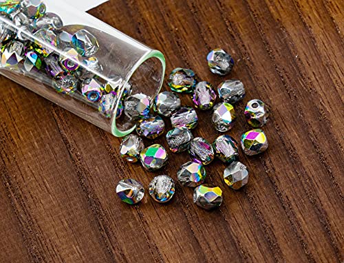 1.76oz Faceted Fire Polished Round Glass Beads 4mm (0.16in), Czech Republic Bohemian Glass Transparent Mix - color: Mix 03 Transparent AB, size: 50 g