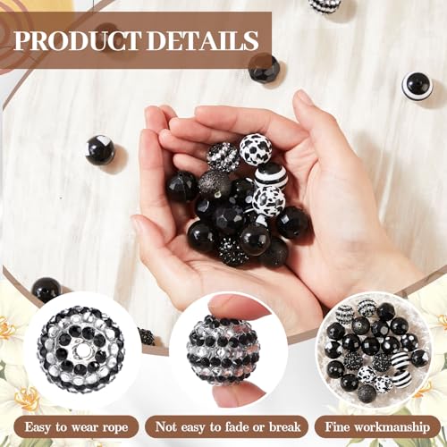 Ferreve 20 Pcs Chunky Bubblegum Beads 20mm Focal Pen Large Rhinestone Pearl Beads for DIY Beadable Pen School Jewelry Making Keychain Craft Making(Black) - color: Black