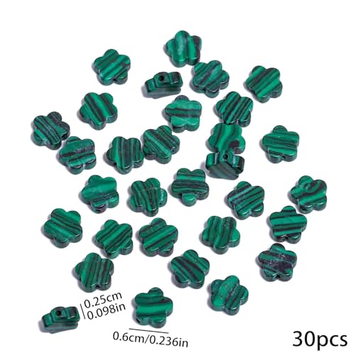 Songxi 60pcs 6mm Green Peacock Plum Blossom Natural Stone Beads for Jewelry Making, Smooth Loose Flower Shape Gemstone Beads for Bracelets Necklace Earrings Making Supplies ﻿ - color: Green Peacock