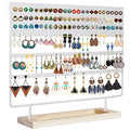 Earring Holder Organizer Stand - Earrings Display Rack 144 Holes Jewelry Holder Tower with Wooden Tray for Earrings Rings White - color: White