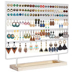Earring Holder Organizer Stand - Earrings Display Rack 144 Holes Jewelry Holder Tower with Wooden Tray for Earrings Rings White - color: White