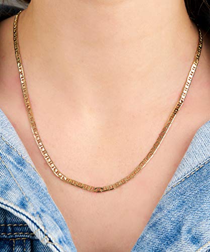 Barzel 18K Gold Plated Mariner Chain Necklace for Women, Flat Marina - Made in Brazil - color: 3.5MM Gold, size: 20 Inches