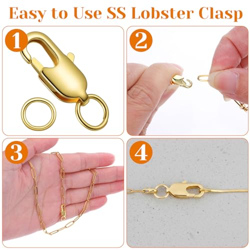 10 Pcs 18k Gold Plated Lobster Claw Clasps, with Closed Jump Rings, Jewelry Findings, Suitable for Necklace Clasps, Bracelet Closures, DIY Ideal for Beginners and Jewelry Making Enthusiasts (Golden)