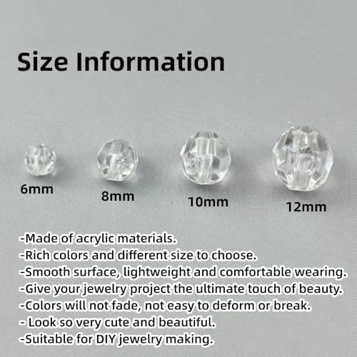 850pcs Acrylic Round Faceted Beads 6mm 8mm 10mm 12mm Faceted Round Spacer Beads for Bracelets Necklace Earring DIY Jewelry Making Craft(White) - color: White