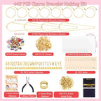 Wurosi 443 Pcs Gold Charm Bracelet Necklace Making Kit for Women, Including 8 Paperclip Chain Bracelets, 4 Paper Clip Chain Necklaces, Accessories for Jewelry Making, Crafts Beginner Supplies Gift - color: 443 Pcs Gold Bracelet Necklace