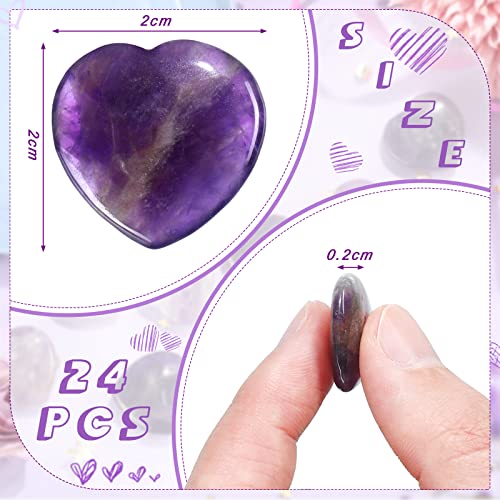 Patelai 24 Pcs Amethyst Heart Crystals Purple Heart Shaped Stones Natural Healing Worry Stones Mini Pocket Gemstone with Black Flannelette Bag for Valentines Gift Reiki Balancing - color: Purple
