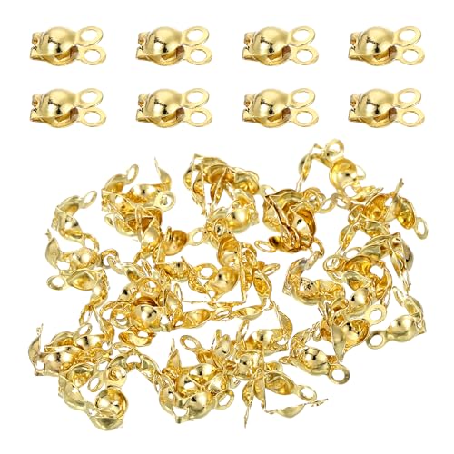 uxcell 50 Pcs 4mm Crimp End Caps, Clamshell Cord End Cap Connector Clasp Bead Tips Knot Covers Calotte End Crimp for DIY Jewelry Making, 18K Gold - color: 18K Gold