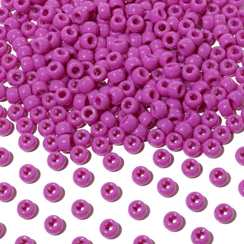 1000Pcs Multi-Colored Plastic Pony Beads Bulk for Craft,6 * 9mm Assorted Colors Hair Beads Black, red,Blue, White for Bracelets Making,Kandi Charms（Magenta） - color: Magenta, size: 1000PCS