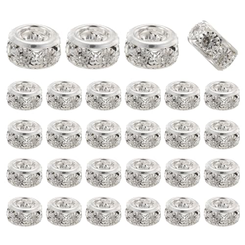 uxcell 40 Pcs 10mm Large Hole Rhinestone Beads, European Spacer Bead, Rondelle Loose Charm Beads for DIY Jewelry Making Bracelet Accessories (Bright Silver) - color: Bright Silver, size: 10 mm