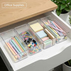 Qilinba 8 PACK Drawer Organizers Deep Drawer Organizer Bins Silverware Organizer Clear Stackable Storage Bins for Bathroom, Pantry, Office, Vanity, Desk Organization and Storage