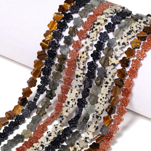 Songxi 60pcs 6mm Dalmatian Plum Blossom Natural Stone Beads for Jewelry Making, Smooth Loose Flower Shape Gemstone Beads for Bracelets Necklace Earrings Making Supplies ﻿ - color: Dalmatian