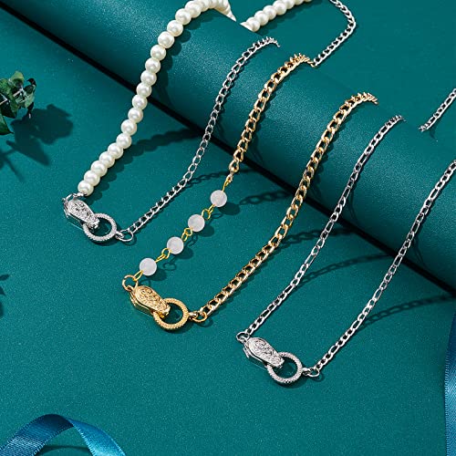 CHGCRAFT 5Sets 31mm Brass Clasps Mixed Color Connector Extenders with Loop Magnet Converter Necklace Clasps Jewelry Clasps for DIY Bracelet Necklace Making Gold Sliver